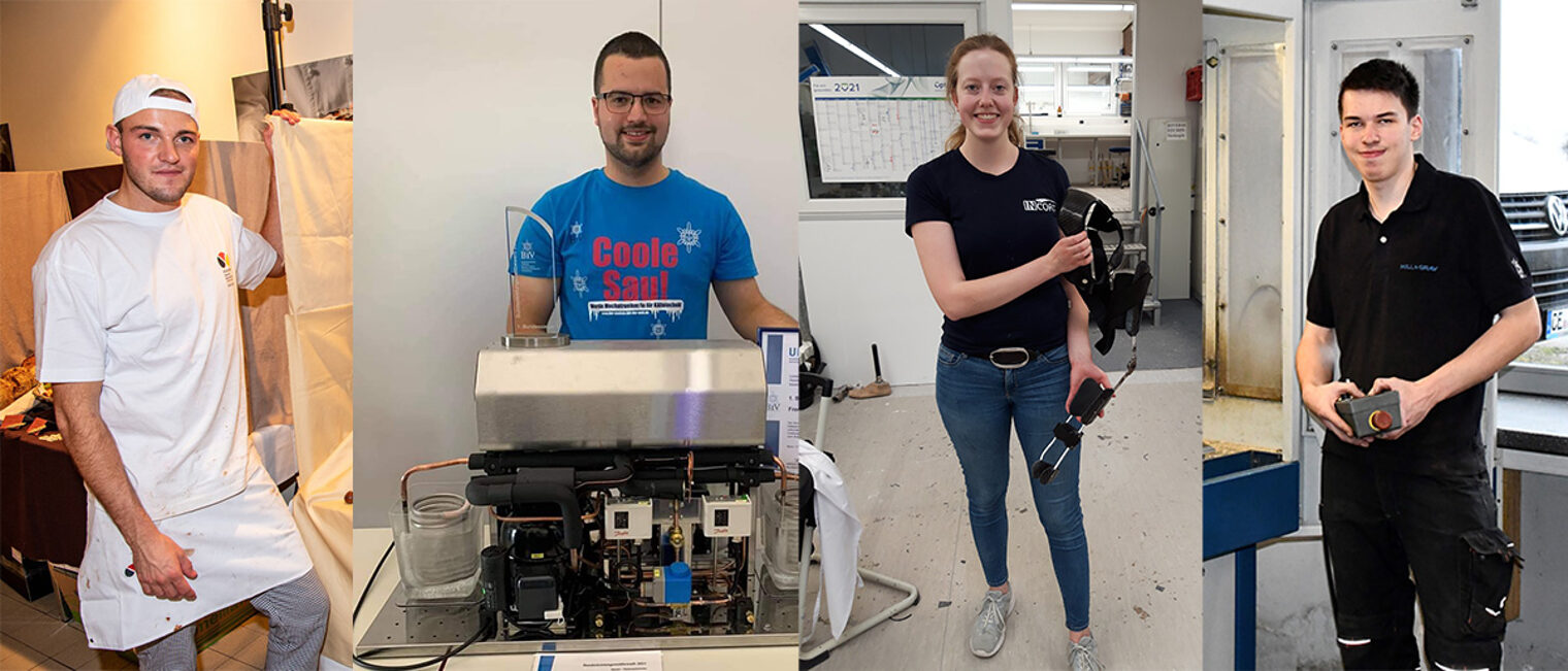 Bäcker Dominik Reuter, Mechatroniker für Kältetechnik Frederik Stiegen, Orthopädietechnik-Mechanikerin Paula Junge sowie Graveur Heinrich Surburg sind Deutschlands beste Nachwuchshandwerker. 