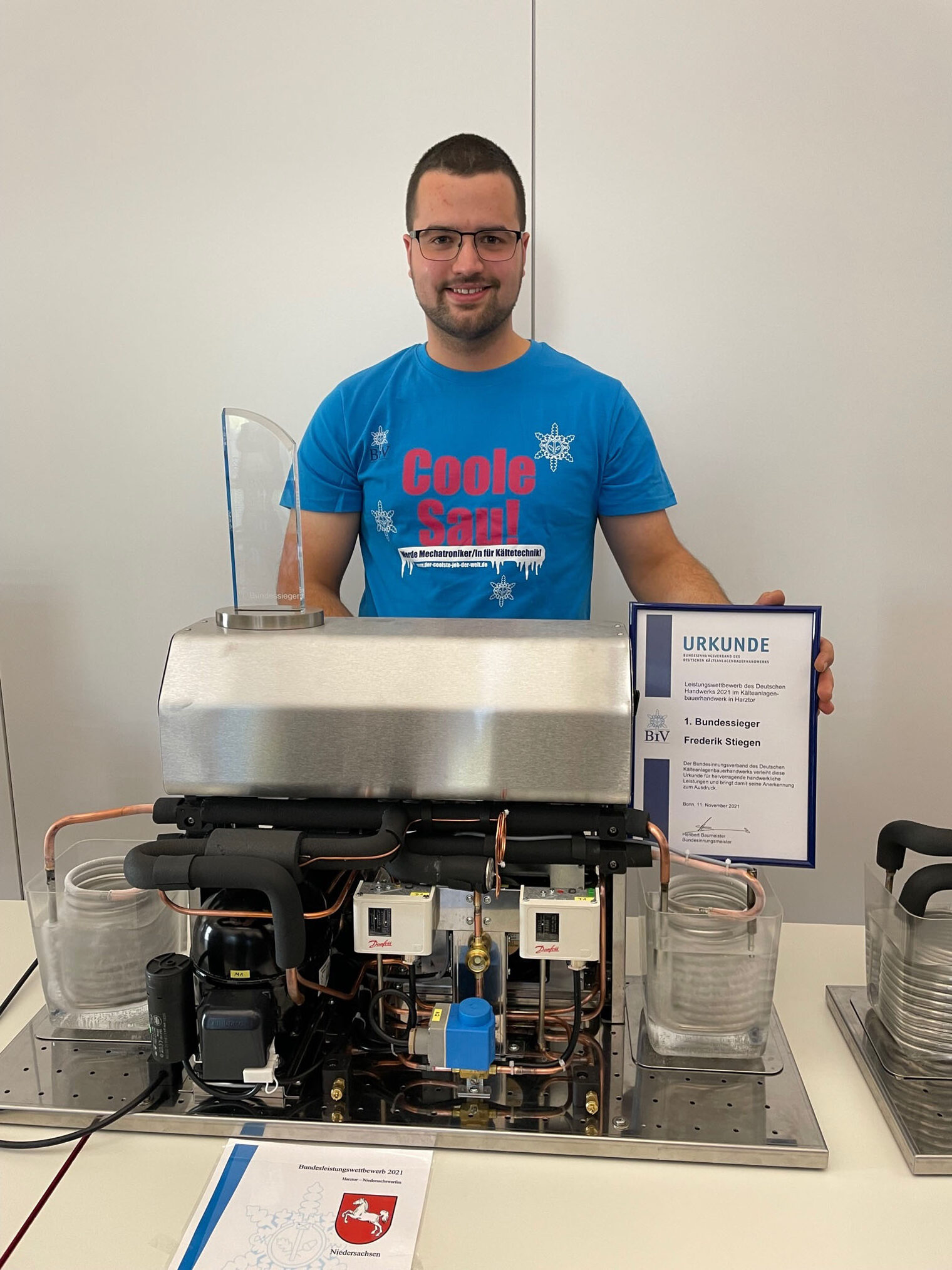 Frederik Stiegen ist Deutschlands bester Mechatroniker für Kältetechnik. 